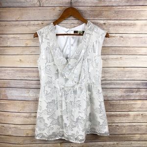 Eva Franco Metallic Floral Brocade Peplum Top Sz 4